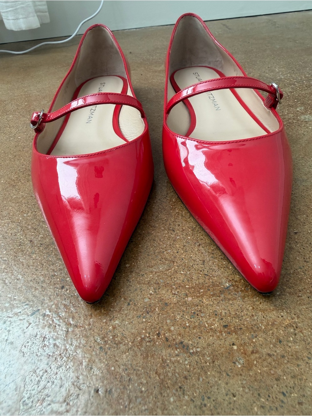 Stuart Weitzman Red Patent Pointed Mary Jane Flats - Picture 4 of 9